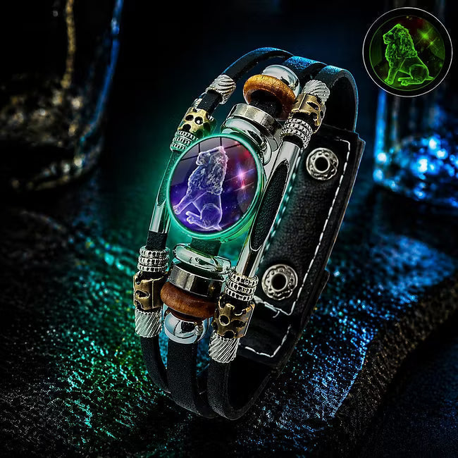 De rduction Bracelet en cuir phosphorescent avec signe du zodiaque pour homme et femme (6,9/8,1 pouces)