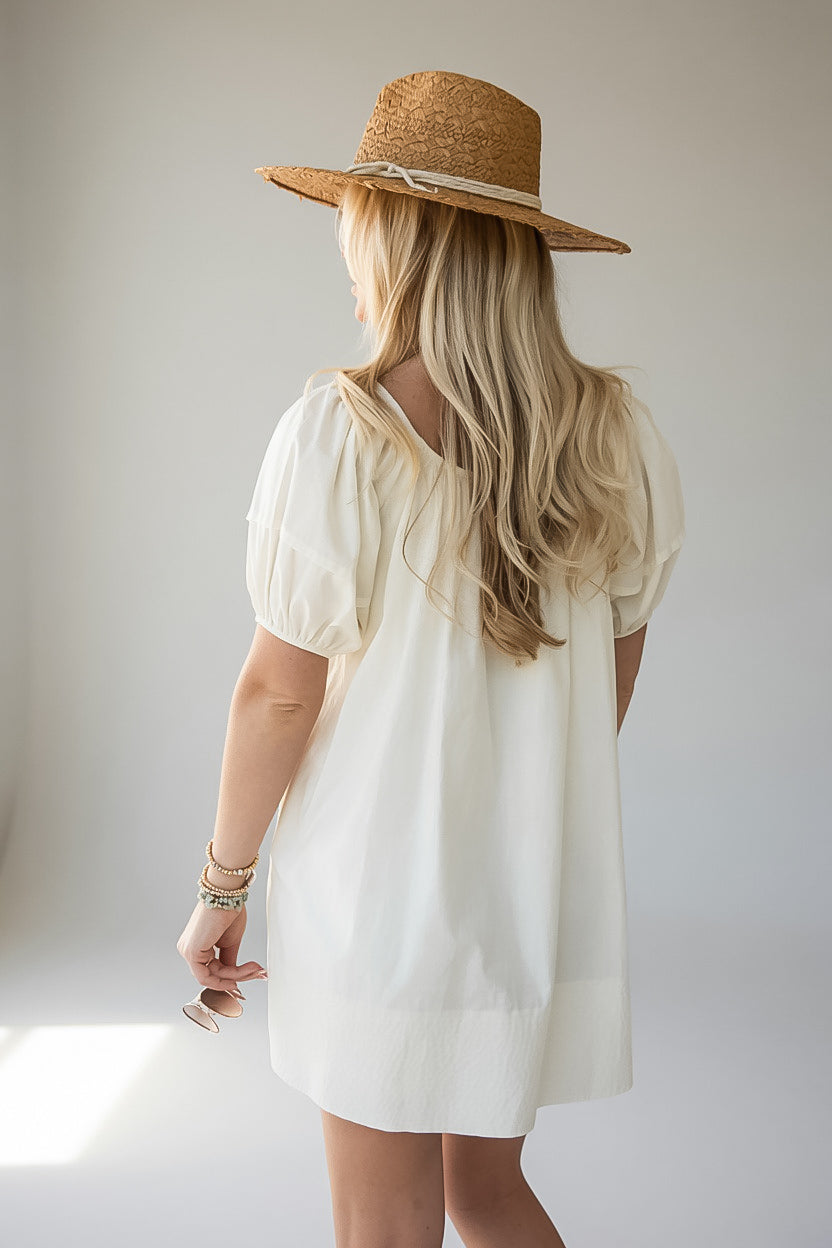 Cream Puff Sleeve Cotton Mini Dress