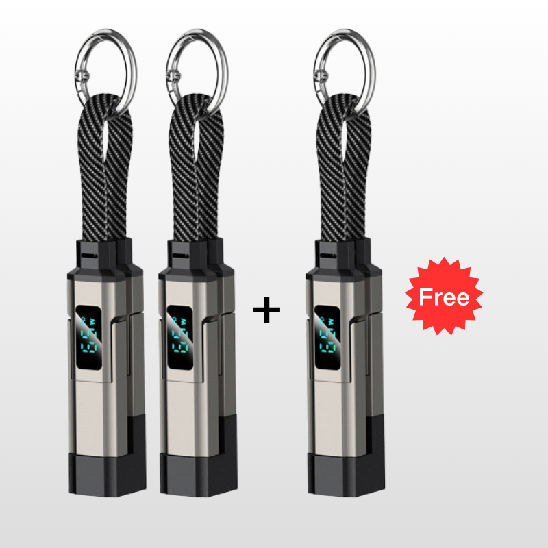 Offre spciale: Achetez 2, recevez 1 GRATUIT Cable de charge 4 en 1 avec affichage numrique et anneau porte-cls charge rapide, rsistant aux n?uds et compact