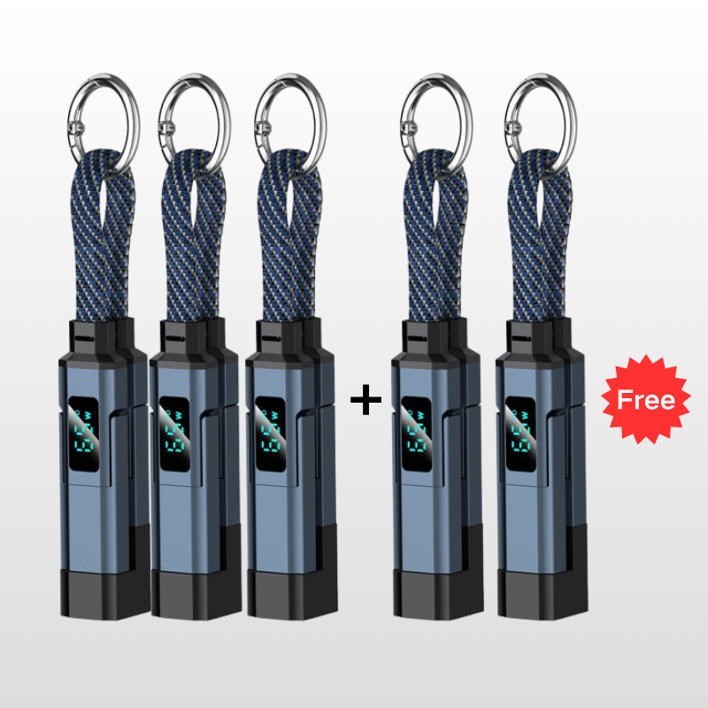 Offre spciale: Achetez 2, recevez 1 GRATUIT Cable de charge 4 en 1 avec affichage numrique et anneau porte-cls charge rapide, rsistant aux n?uds et compact