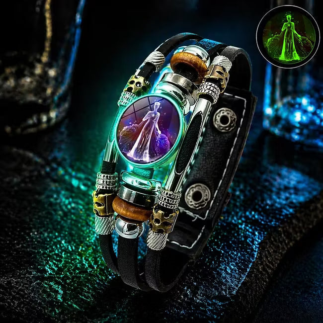 De rduction Bracelet en cuir phosphorescent avec signe du zodiaque pour homme et femme (6,9/8,1 pouces)