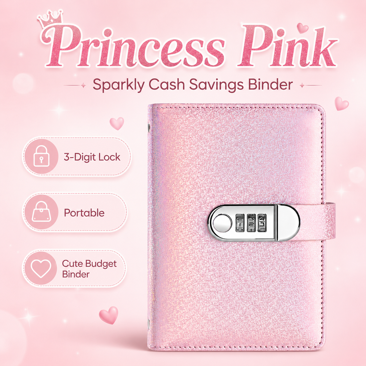 SparkleLock Sparbuch mit 3-stelligem Zahlenschloss, 100-seitiger Budget-Organizer zum Befüllen mit Bargeld für Ihre Spar-Challenges, finanziellen Ziele und Geschenke