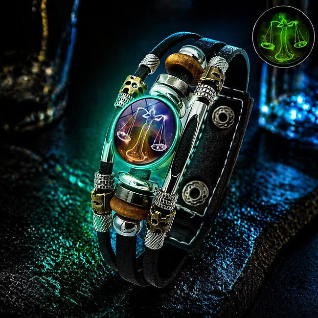 De rduction Bracelet en cuir phosphorescent avec signe du zodiaque pour homme et femme (6,9/8,1 pouces)