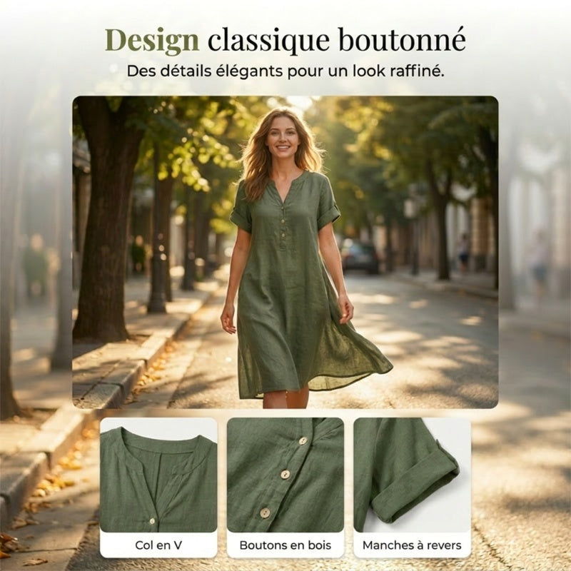 OFFRE LIMITE 50% DE RDUCTION Robe Tunique Indispensable Col V avec Poches Mlange de Coton Doux, Facile dEntretien, Poches des Deux C?ts Un Basique de Garde-Robe pour Printemps, t et Superposition en Automne