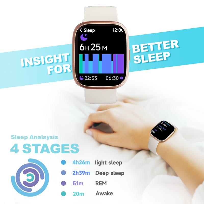 Montre connecte pour femmes et hommes, tracker d'activit physique avec fonction d'appel, montre de fitness avec suivi du sommeil/100 sports/podomtre tanche IP68