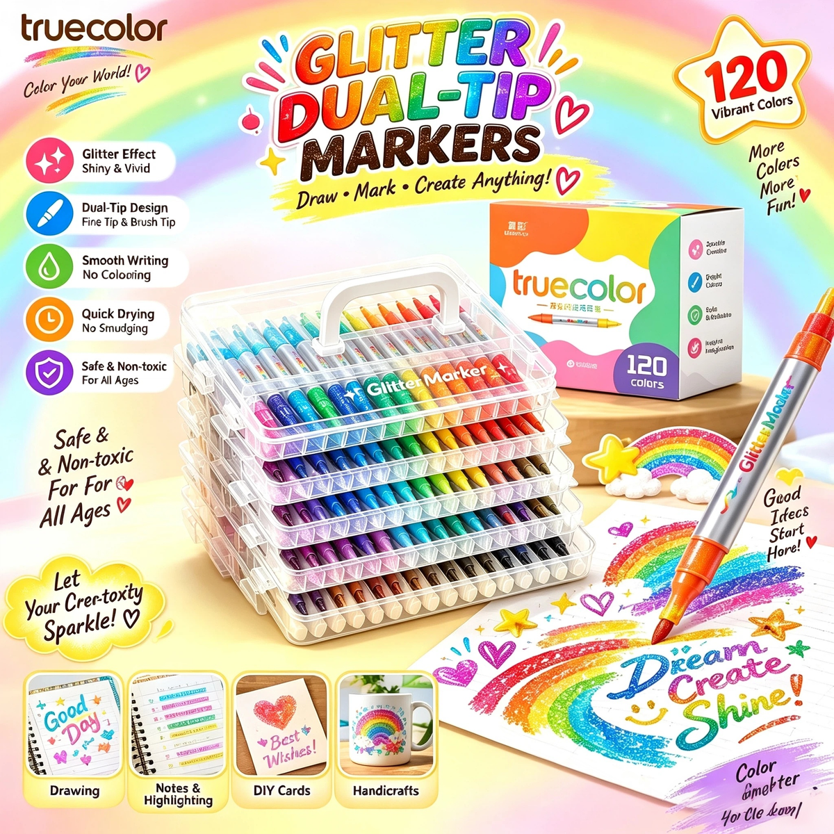 Marqueurs paillettes magiques Stylos artistiques bicolores double pointe