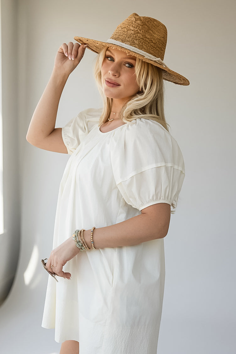 Cream Puff Sleeve Cotton Mini Dress