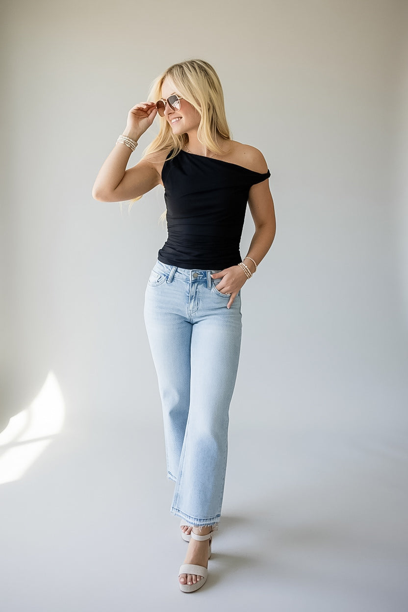 Gerafftes schulterfreies, ärmelloses Tanktop