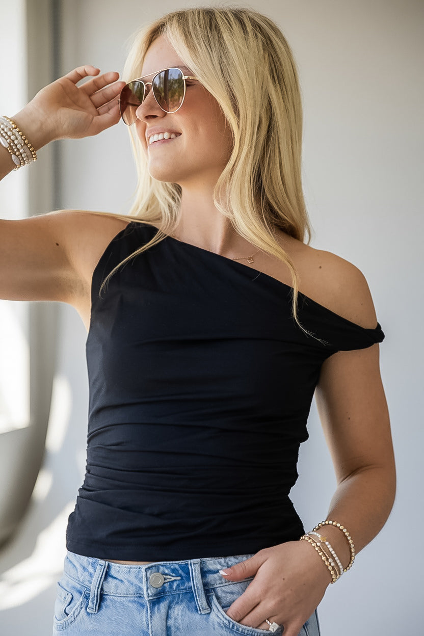 Ruched Off Shoulder Sleeveless Tank Top