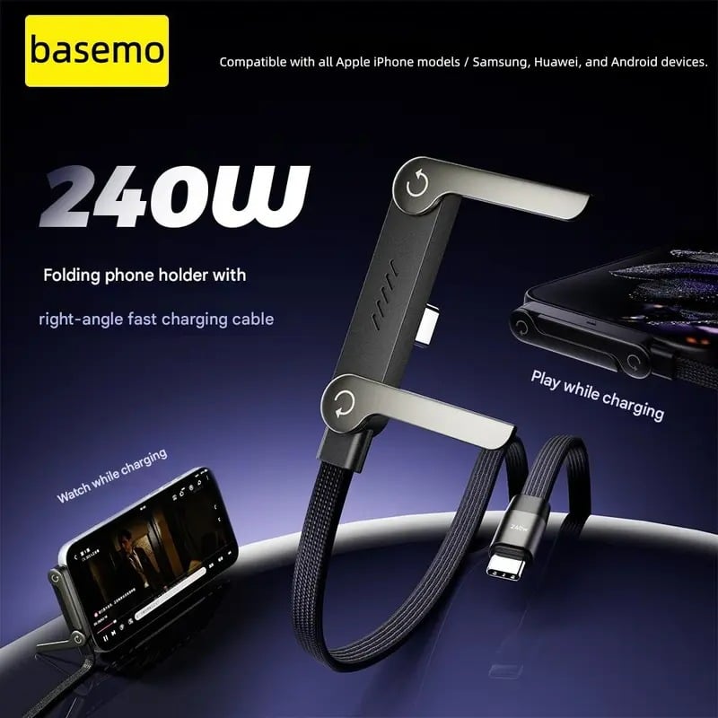 Cable de charge rapide tress 2 en 1 avec support de tlphone intgr