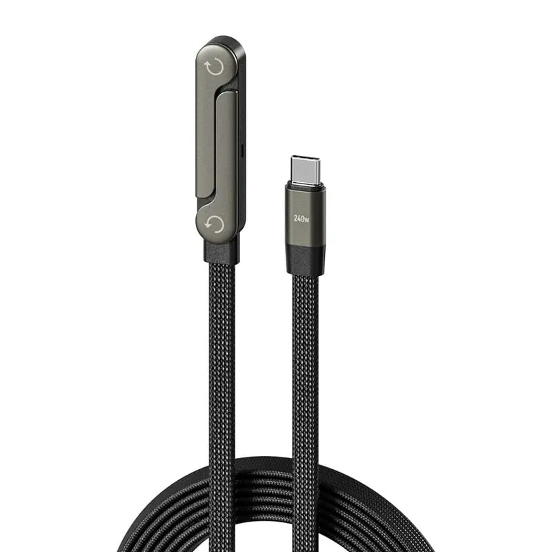2-in-1-Schnellladekabel mit Textilummantelung und integriertem Handyhalter
