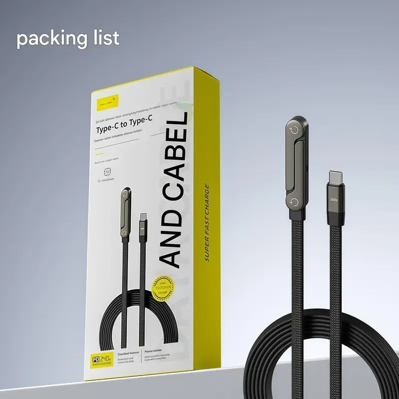 2-in-1-Schnellladekabel mit Textilummantelung und integriertem Handyhalter