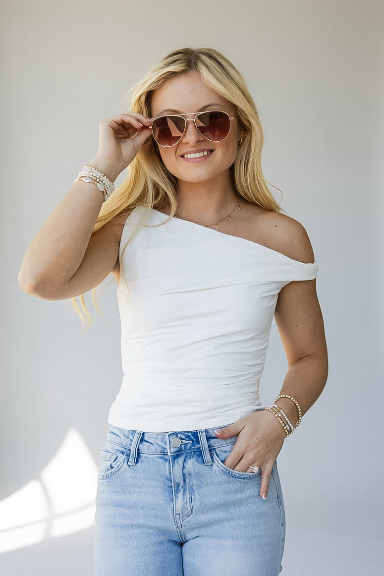 Ruched Off Shoulder Sleeveless Tank Top