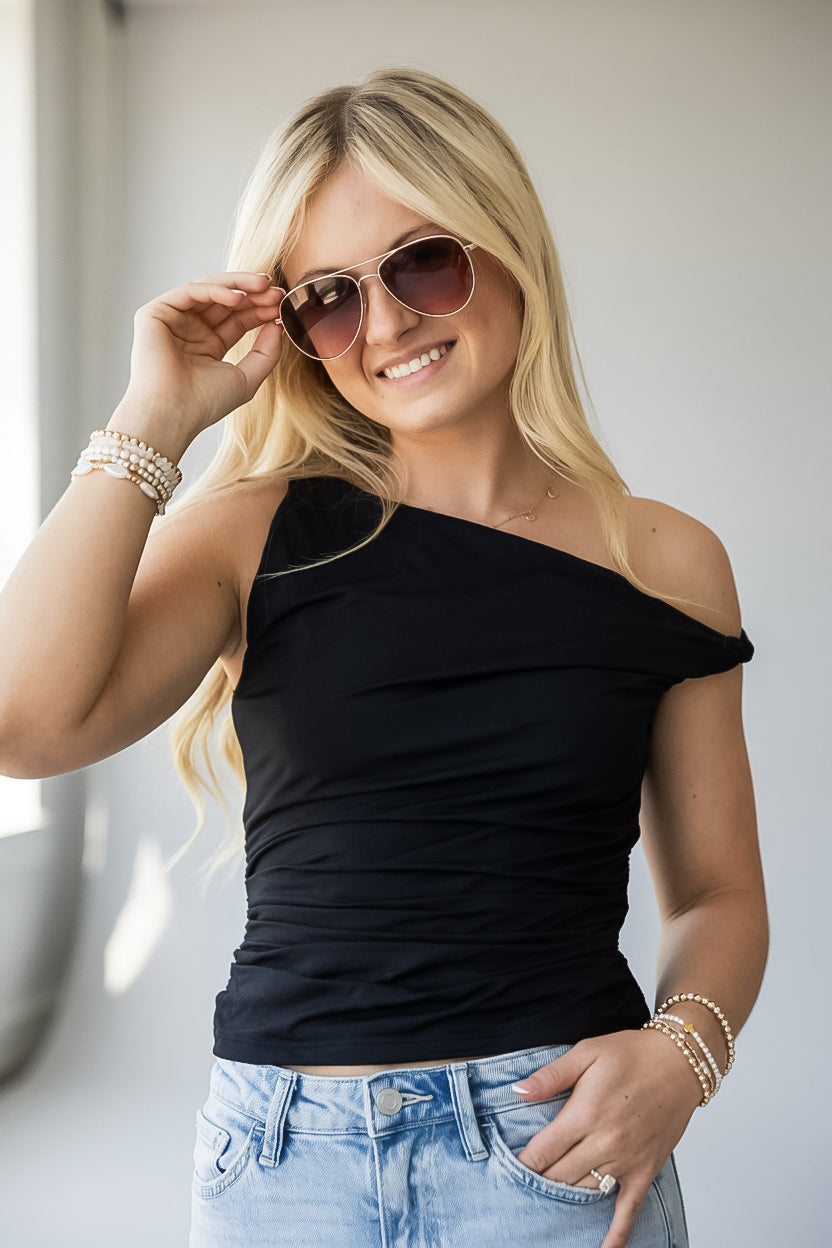 Ruched Off Shoulder Sleeveless Tank Top
