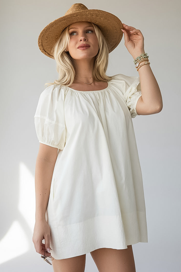 Cream Puff Sleeve Cotton Mini Dress