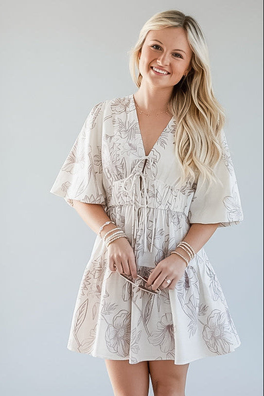 It's Giving Yes Cream Floral Mini Dress