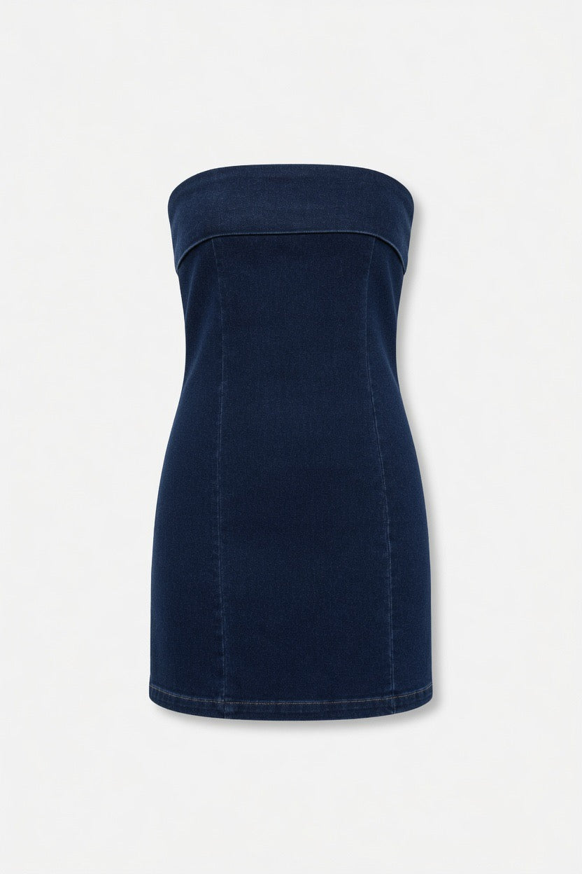 Trägerloses A-Linien-Minikleid aus Denim