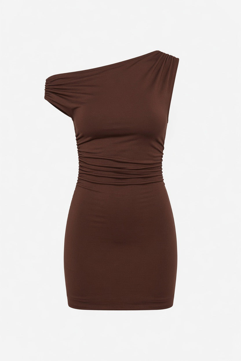 Ruched Off Shoulder Sleeveless Mini Dress