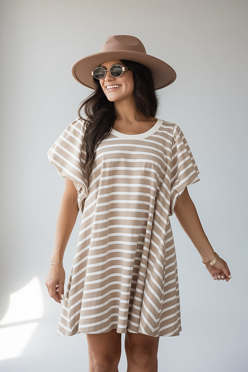 Striped Puff Sleeve Knit Mini Dress