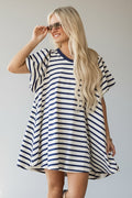 Striped Puff Sleeve Knit Mini Dress