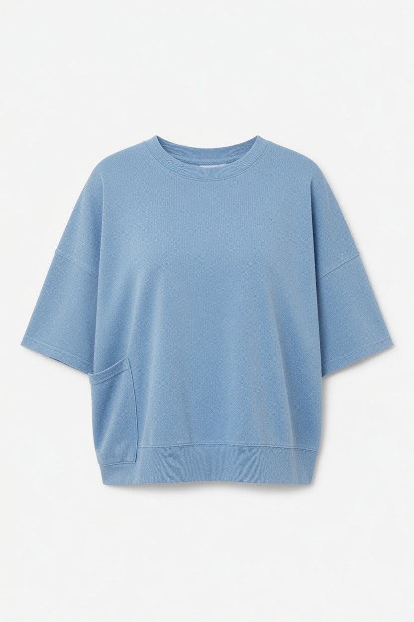Blue Oversized Short Sleeve Cotton Top