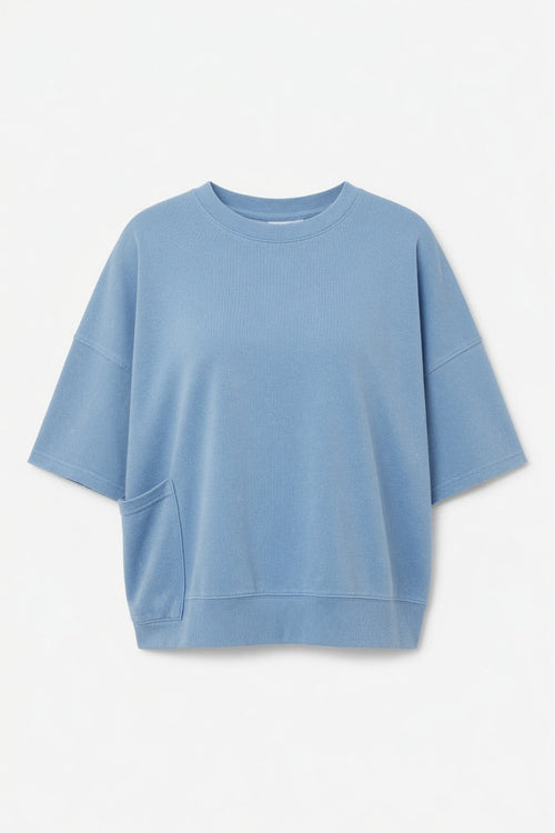 Blue Oversized Short Sleeve Cotton Top