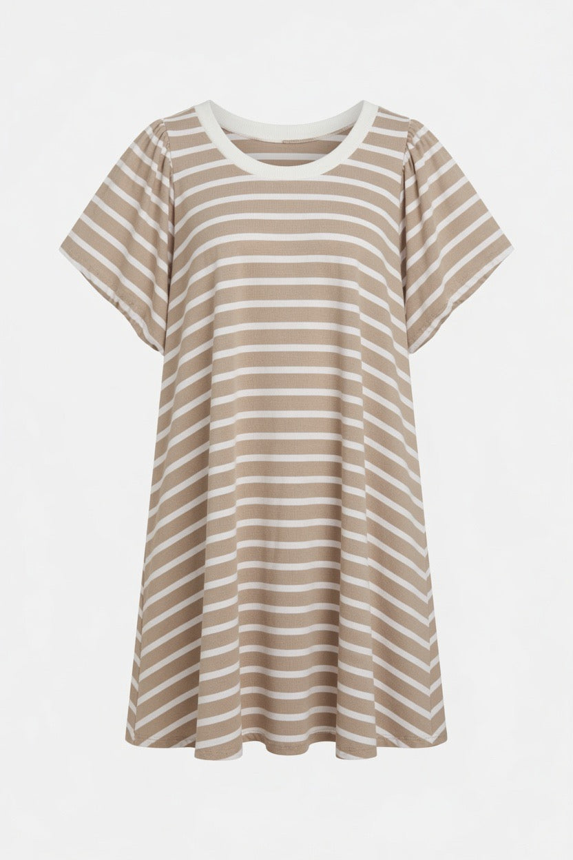 Striped Puff Sleeve Knit Mini Dress