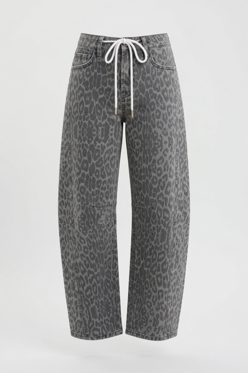 Morgan Leopard High Waist Barrel Leg Jeans
