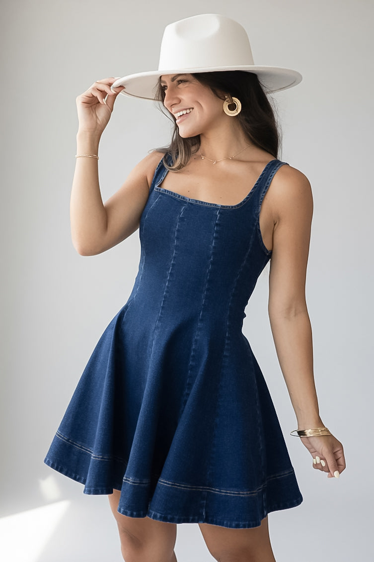 Dark Wash Denim Sleeveless Mini Dress