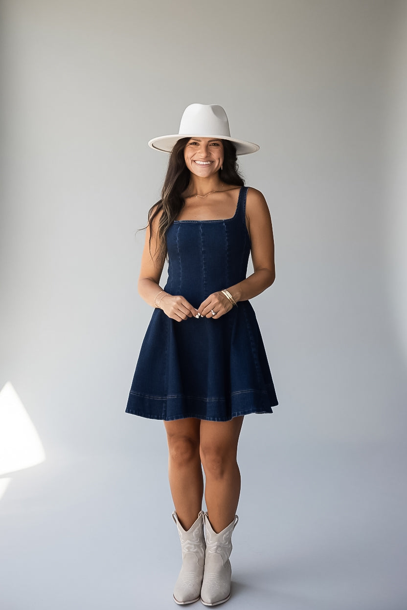 Dark Wash Denim Sleeveless Mini Dress
