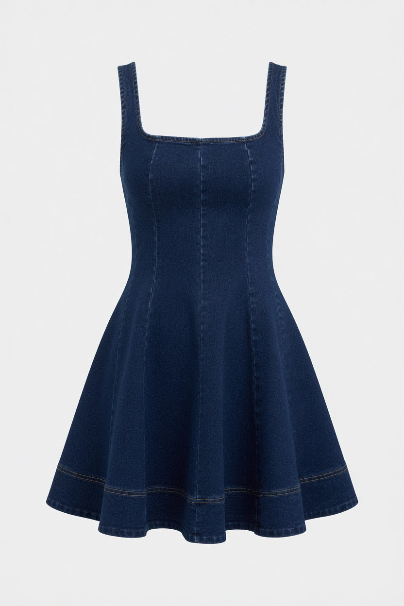 Dark Wash Denim Sleeveless Mini Dress