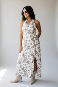 Cream Floral Halter Midi Dress