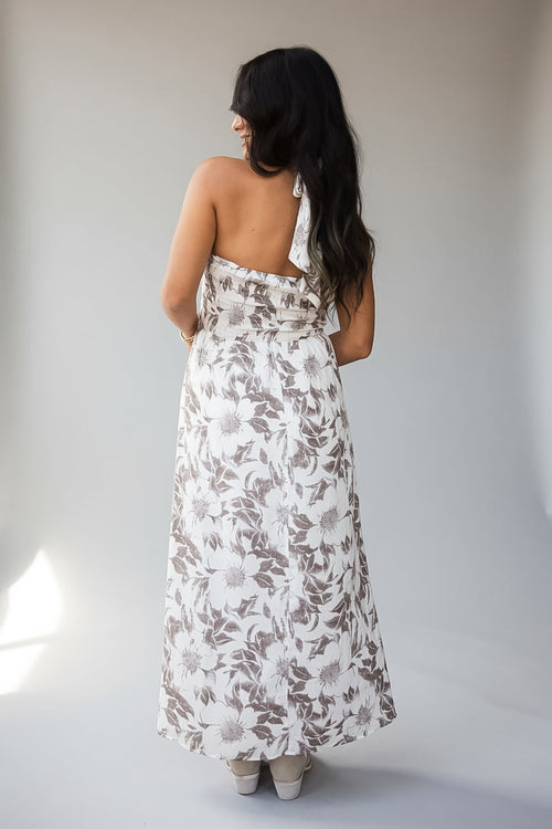 Cream Floral Halter Midi Dress