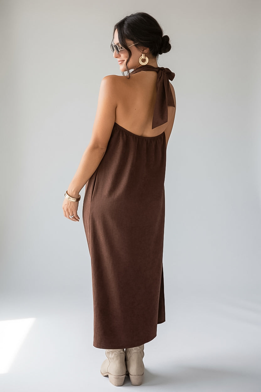 Autumn Stroll Brown Button Front Midi Dress