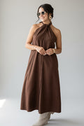 Brown Sleeveless Button Front Midi Dress