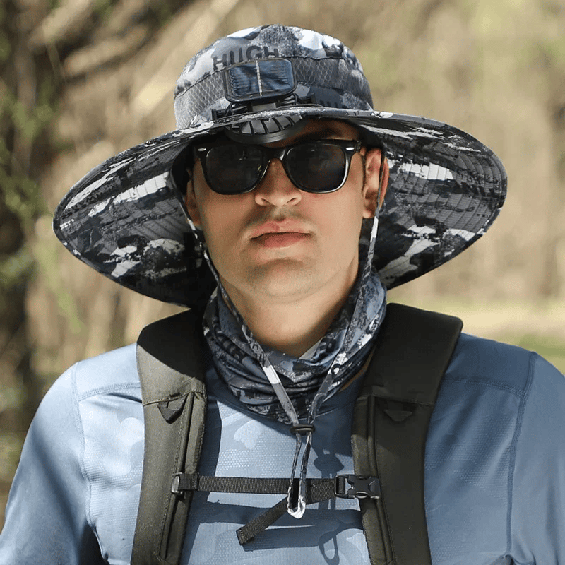 Chapeau de soleil large bord avec ventilateur solaire