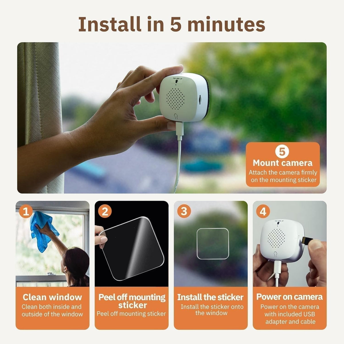 Camra de scurit Magnetic Crystal-clear Vision nocturne couleur Enregistrement 24h/24, 7j/7 et alertes intelligentes Installation facile