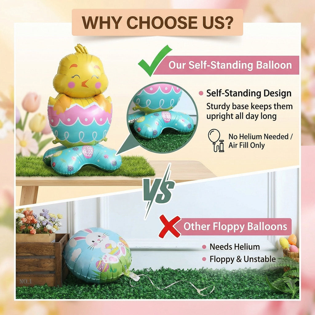 DE RDUCTION Ballons 3D sur Pied pour Paques Gants Lapin/Carotte/Poussin/?uf Dcoration Festive, Gonflage l'Air & Parfait pour Enfants/Jardin