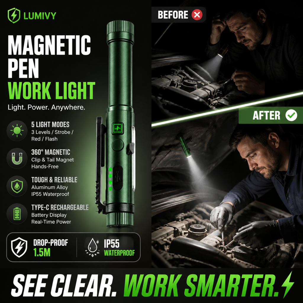 Lampe de travail multifonctionnelle aimant puissant en forme de stylo