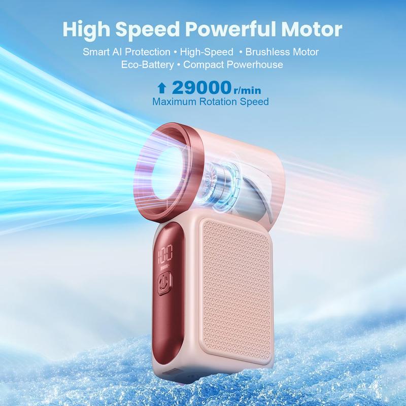 Mini ventilateur portable avec affichage LED C Ventilateur de poche turbo 5 vitesses. Rechargeable par USB, refroidissement rapide idal pour les voyages et le maquillage. Cadeau parfait. Rfrigration portable.