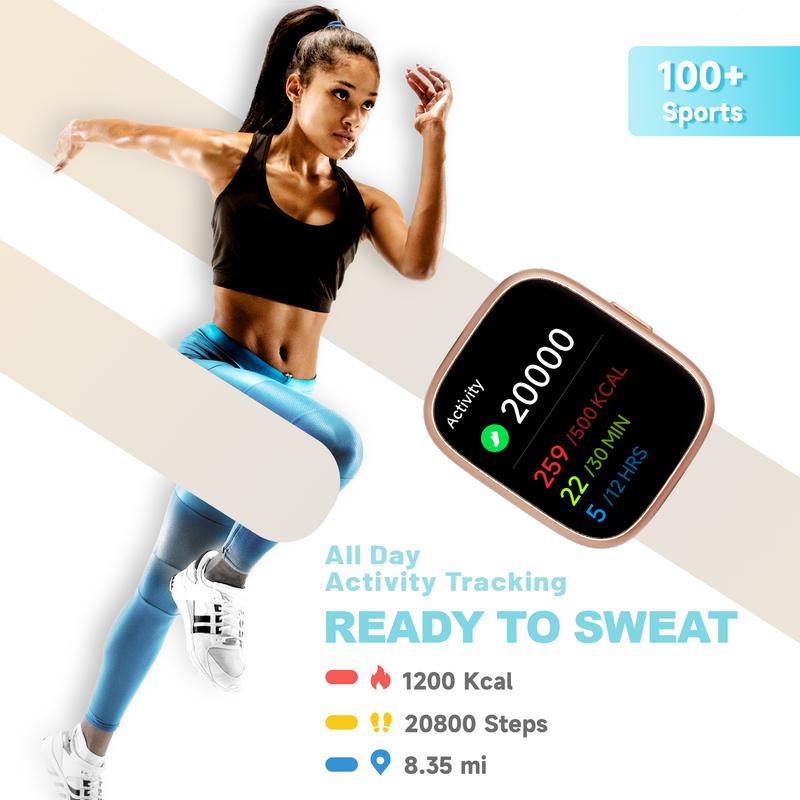Montre connecte pour femmes et hommes, tracker d'activit physique avec fonction d'appel, montre de fitness avec suivi du sommeil/100 sports/podomtre tanche IP68
