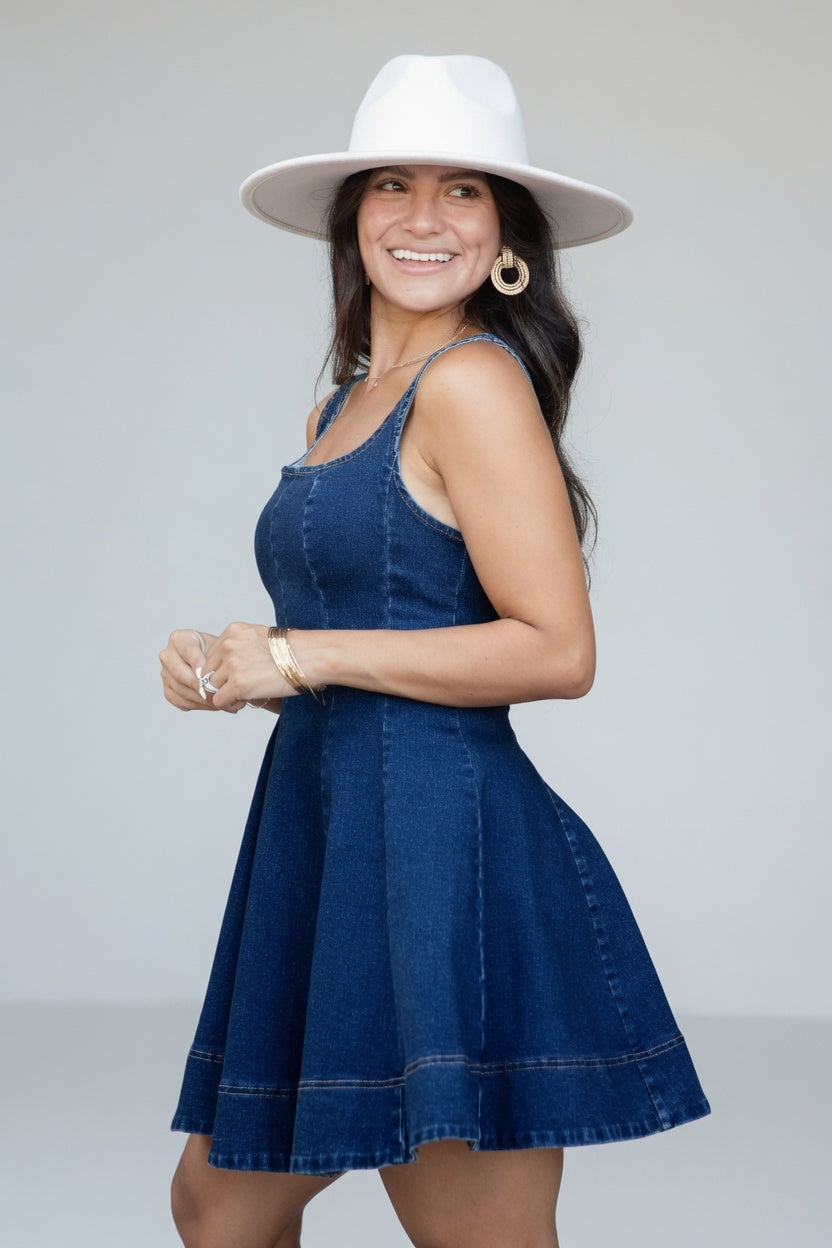 Dark Wash Denim Sleeveless Mini Dress
