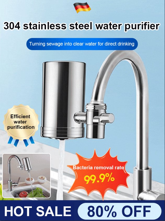 Edelstahl-Wasserhahnfilter für den Haushalt, installationsfrei
