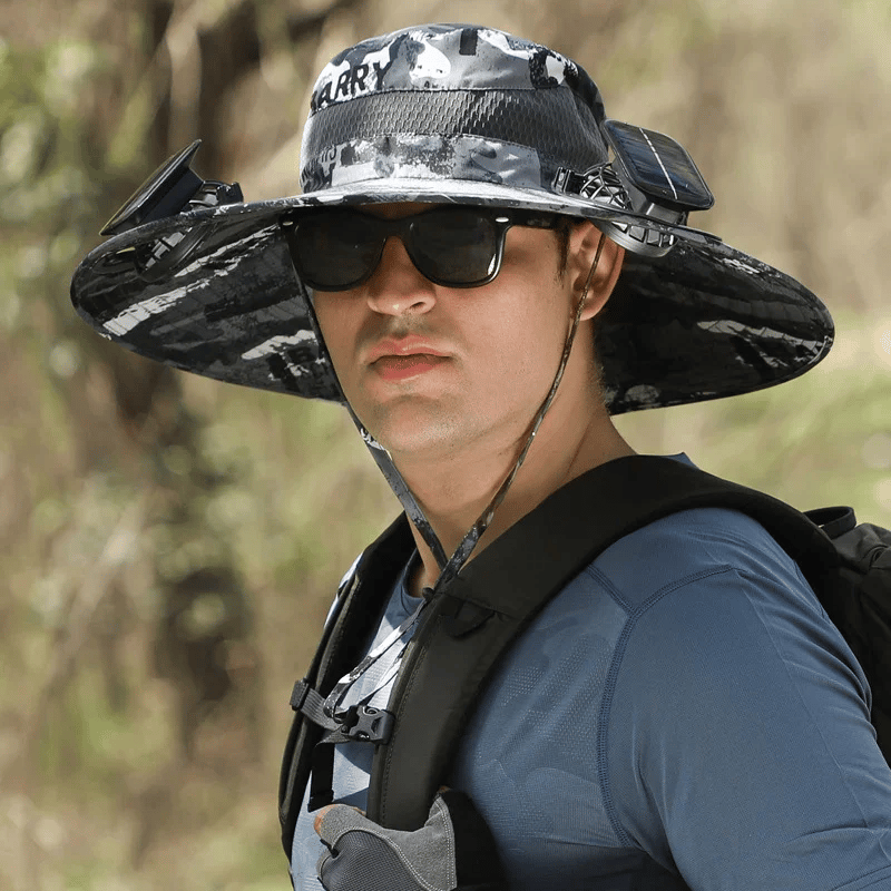 Chapeau de soleil large bord avec ventilateur solaire