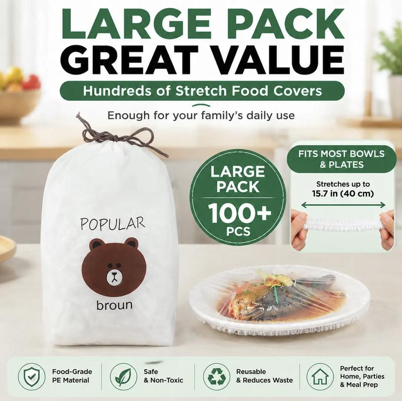 Lot de 100 films tirables jetables pour bols et assiettes, couvercles lastiques pour rcipients, alternative au film alimentaire pour conserver les restes, les fruits, les lgumes et les aliments en cuisine