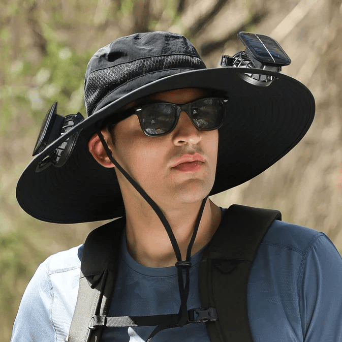 Chapeau de soleil large bord avec ventilateur solaire