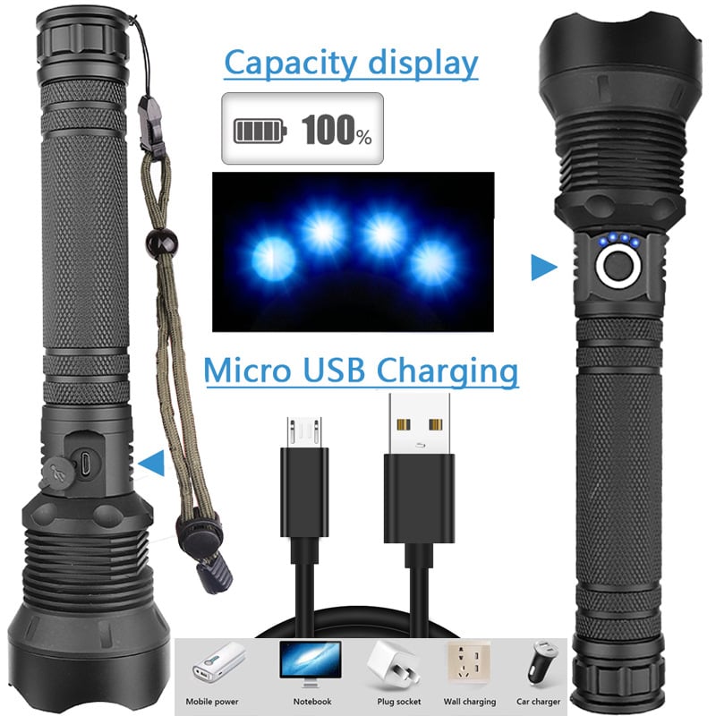 Lampe torche tactique rechargeable LED et laser 9000 lumens