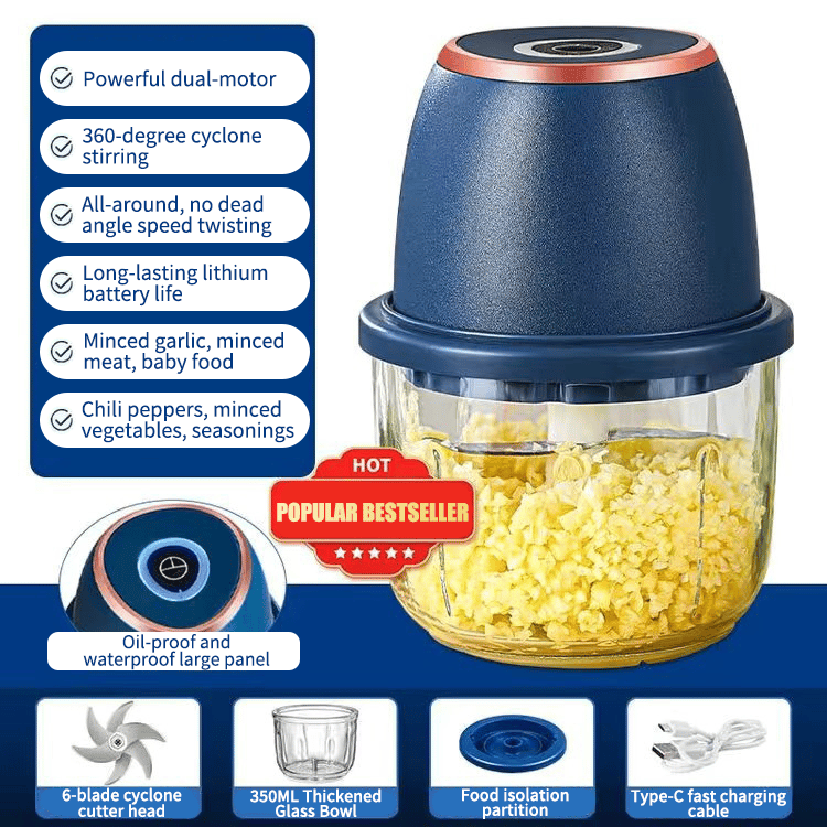 Multifunctional cordless electric mini garlic chopper