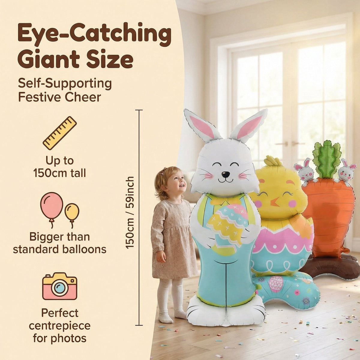 DE RDUCTION Ballons 3D sur Pied pour Paques Gants Lapin/Carotte/Poussin/?uf Dcoration Festive, Gonflage l'Air & Parfait pour Enfants/Jardin