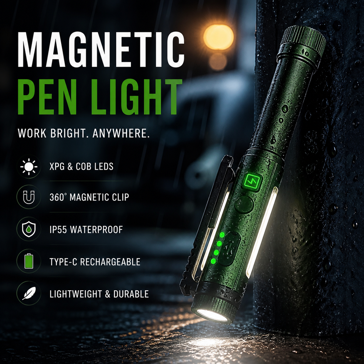 Multifunktionale Arbeitsleuchte mit starkem Magnet und Stiftform